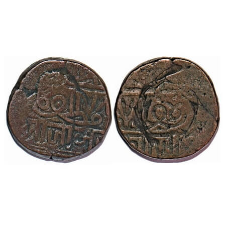 Nawanagar, Copper Dhinglo / 1 ½ Dokda, 10.00g, Jam Vibhaji, Error Lakhi/ Brokage of obvers