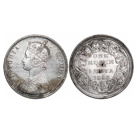 Victoria Queen, Silver, Rupee, 1862, Bombay Mint, A/II/0/5, Complete 'D' in India, w/o ini
