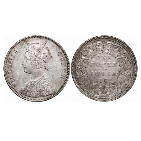 Victoria Queen, Silver, Rupee, 1862, Bombay Mint, A/II/0/6, Complete 'D' in India, w/o ini