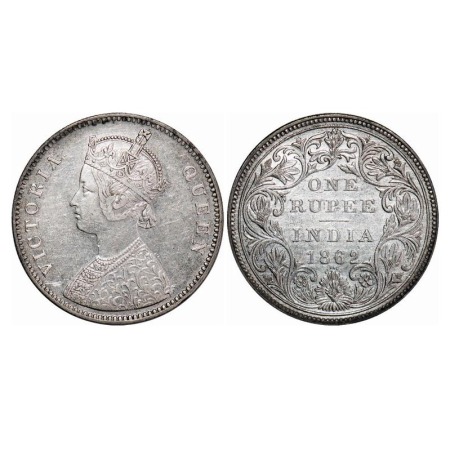 Victoria Queen, Silver, Rupee, 1862, Bombay Mint, A/II/0/6, Die cracks at the jabot bottom