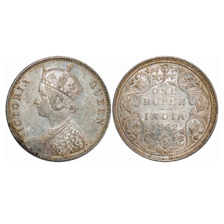 Victoria Queen, Silver, Rupee, 1862, Bombay Mint, A/II/0/6, w/o bottom stroke of numeral 1
