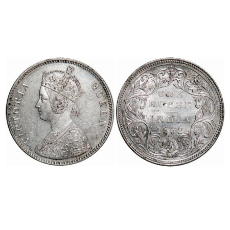 Victoria Queen, Silver, Rupee, 1862, Bombay Mint, A/II/0/7, w/o initial 'J'. F. Prid 87. G