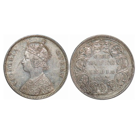 Victoria Queen, Silver, Rupee, 1862, Bombay Mint, A/II/0/7, w/o initial 'J', Second dot in