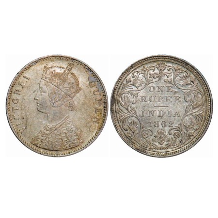 Victoria Queen, Silver, Rupee, 1862, Bombay Mint, A/II/0/10, w/o initial 'J', Re engraved 