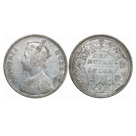 Victoria Queen, Silver, Rupee, 1862, Bombay Mint, A/II/1/1, w/o initial 'J'. F. Prid 99. G