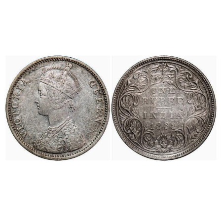 Victoria Queen, Silver, Rupee, 1862, Bombay Mint, A/II/1/2, With initial 'J', Daigonal lin