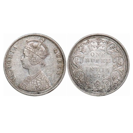 Victoria Queen, Silver, Rupee, 1874, Bombay Mint, A2/II, No dot. F. Prid 142. GK 410. Extr