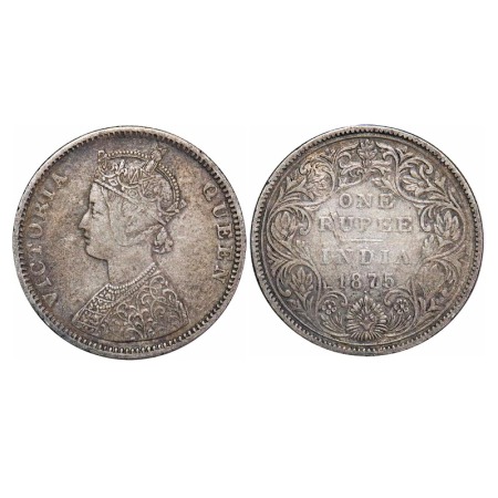 Victoria Queen, Silver, Rupee, 1875, Bombay Mint, C1/II, Dot, Planchet flaw on Rev. F. Pri