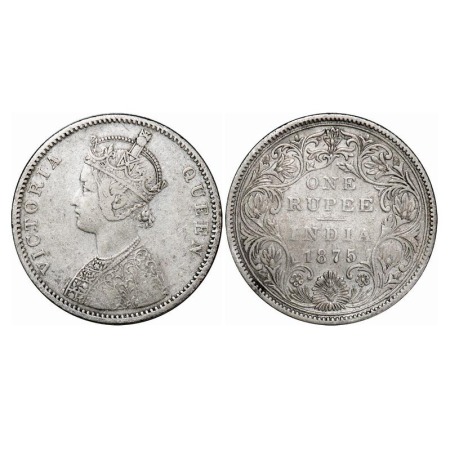 Victoria Queen, Silver, Rupee, 1875, Bombay Mint, A2/II, No dot, Top stroke of numeral 5 s