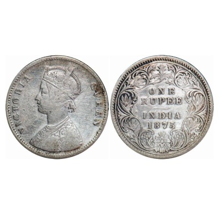 Victoria Queen, Silver, Rupee, 1875, Calcutta Mint, A1/1, No mint mark, Top stroke of nume