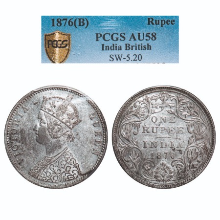 Victoria Queen, Silver, Rupee, 1876, Bombay Mint, A2/II, Dot. F. Prid 147. GK 430. PCGS Sl