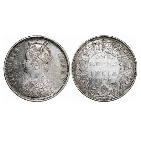 Victoria Queen, Silver, Rupee, 1876, Bombay Mint, A2/II, Dot, Two 'J's. F. Prid Unlisted. 