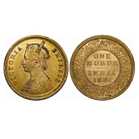 Victoria Empress, Gold, Mohur, 1881, Calcutta Mint. F. Prid 18. Very Fine. Rare.