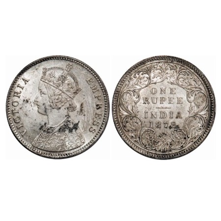 Victoria Empress, Silver, Rupee, 1878, Calcutta Mint, A1/I, No mint mark, Die doubling of 