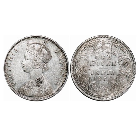 Victoria Empress, Silver, Rupee, 1879, Bombay Mint, A3/I, Dot. F. Prid 154. GK 460. Extrem