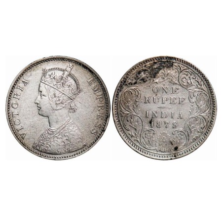 Victoria Empress, Silver, Rupee, 1879, Bombay Mint, A3/I, Dot. F. Prid 154. GK 460. Very F