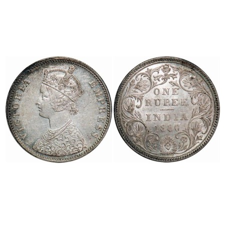 Victoria Empress, Silver, Rupee, 1880, Bombay Mint, A3/II(i), Dot. F. Prid 155. GK 465. Al