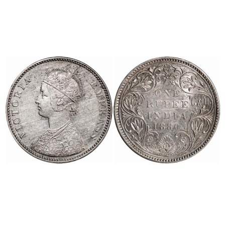 Victoria Empress, Silver, Rupee, 1880, Bombay Mint, A3/II(iv), Dot. F. Prid Unlisted. GK 4