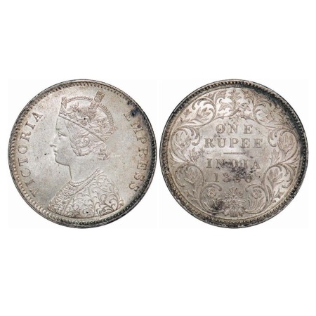 Victoria Empress, Silver, Rupee, 1880, Calcutta Mint, A1/I, 'C' incused. F. Prid 118. GK 4