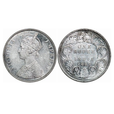 Victoria Empress, Silver, Rupee, 1881, Bombay Mint, A3/I, Dot. F. Prid 158. GK 470. About 