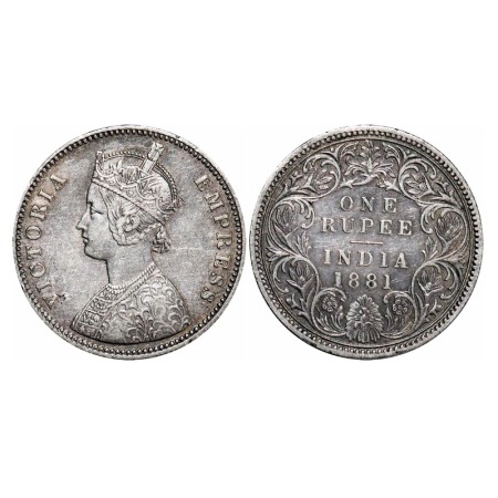 Victoria Empress, Silver, Rupee, 1881, Calcutta Mint, A1/I, 'C' incused. F. Prid 119. GK 4
