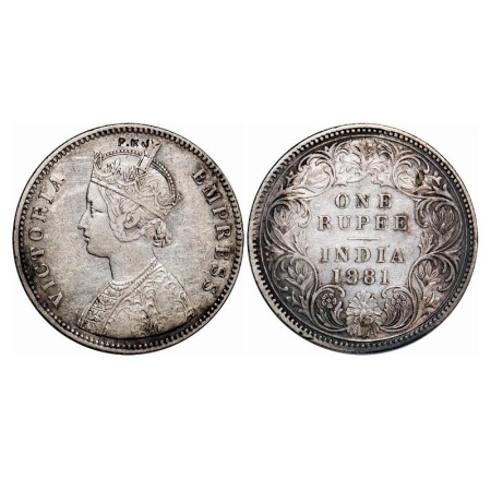 Victoria Empress, Silver, Rupee, 1881, Calcutta Mint, A1/I, 'C' incused, with shroff mark 