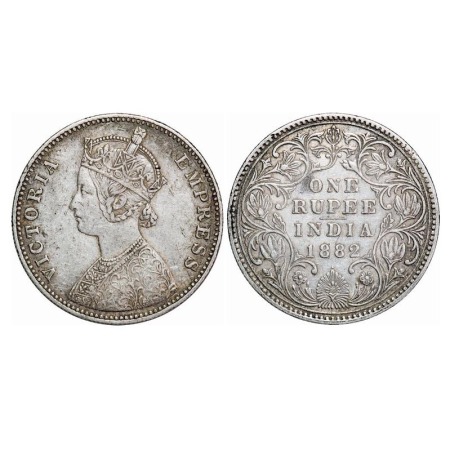 Victoria Empress, Silver, Rupee, 1882, Bombay Mint, A3/II(iv), Dot. F. Prid 159. GK 473. V
