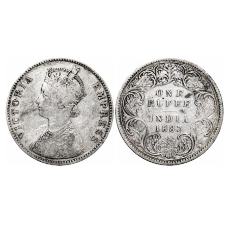 Victoria Empress, Silver, Rupee, 1883, Bombay Mint, A3/I, 'B' raised and dot, Dual mint ma