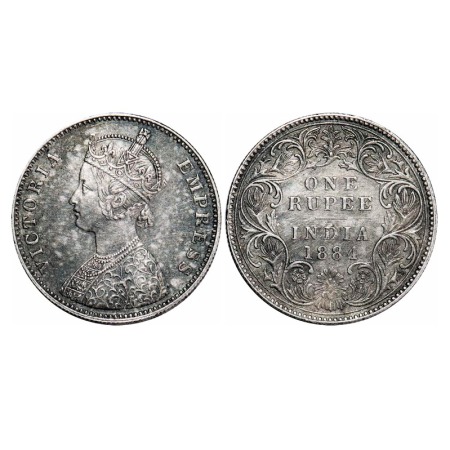 Victoria Empress, Silver, Rupee, 1884, Bombay Mint, A3/I, 'B' raised. F. Prid 167. GK 489.