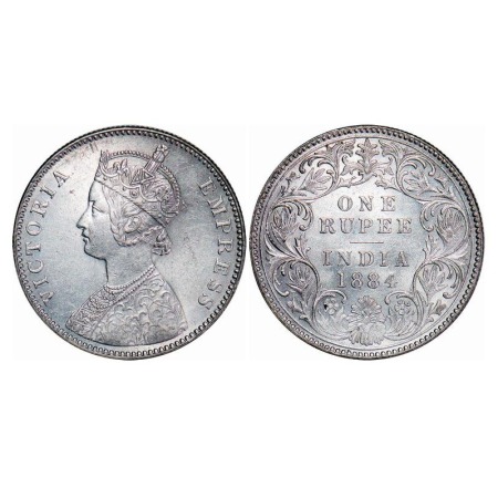 Victoria Empress, Silver, Rupee, 1884, Bombay Mint, A3/I, 'B' raised. F. Prid 167. GK 489.