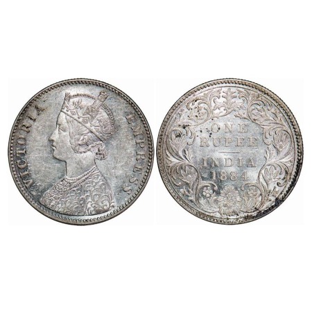 Victoria Empress, Silver, Rupee, 1884, Bombay Mint, A3/I, 'B' raised. F. Prid 167. GK 489.