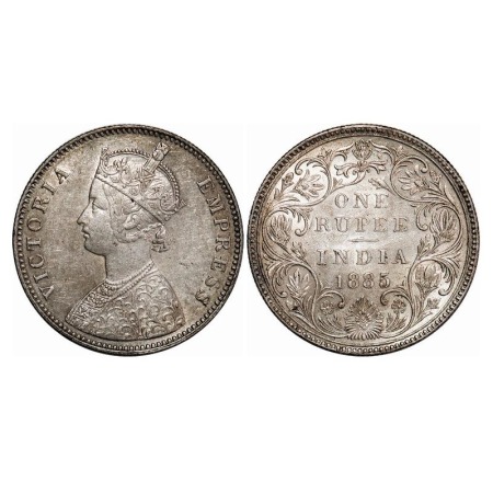 Victoria Empress, Silver, Rupee, 1885, Bombay Mint, A3/II(i), 'B' raised, Top stroke of nu