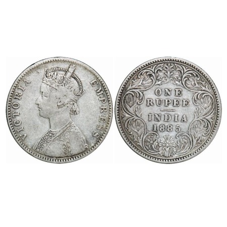 Victoria Empress, Silver, Rupee, 1885, Bombay Mint, A3/I, 'B' incused. F. Prid Unlisted. G