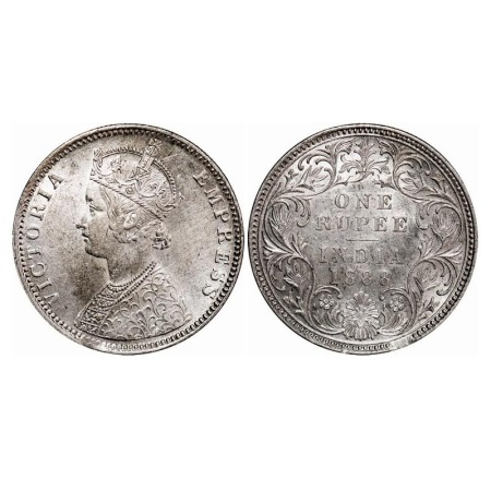Victoria Empress, Silver, Rupee, 1888, Bombay Mint, C2/I, 'B' raised. F. Prid 174. GK 551.