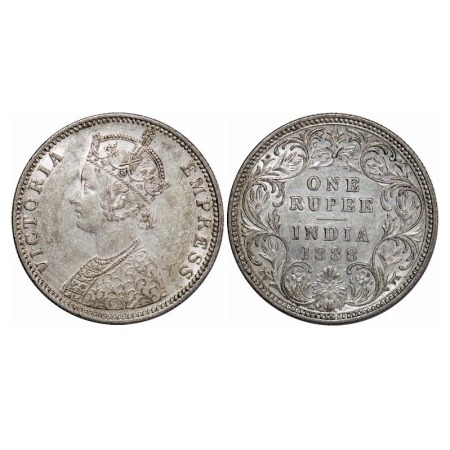 Victoria Empress, Silver, Rupee, 1888, Bombay Mint, C2/I, 'B' Raised. F. Prid 174. GK 551.