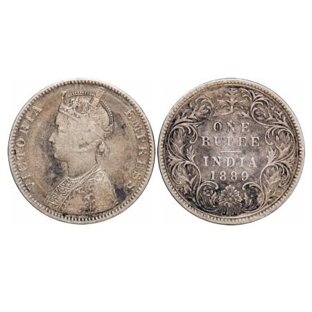 Victoria Empress, Silver, Rupee, 1889, Bombay Mint, C2/I, 'B' raised, Ex-mount. F. Prid 17
