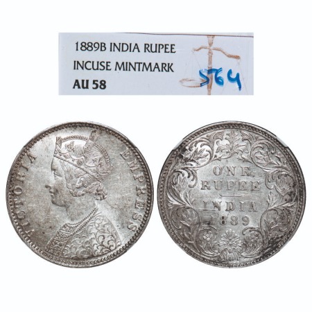 Victoria Empress, Silver, Rupee, 1889, Bombay Mint, C2/I, 'B' incused. F. Prid 177. GK 564