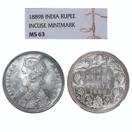 Victoria Empress, Silver, Rupee, 1889, Bombay Mint, C2/I, 'B' incused. F. Prid 177. GK 564