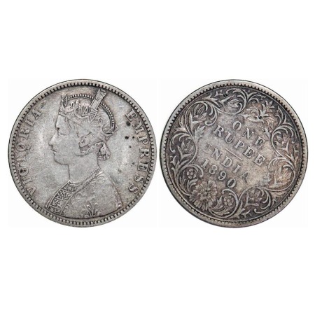 Victoria Empress, Silver, Rupee, 1890, Bombay Mint, C2/I, 'B' incused, Die rotation almost