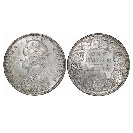 Victoria Empress, Silver, Rupee, 1890, Bombay Mint, C2/I, 'B' Incused, Nick on the Rev rim