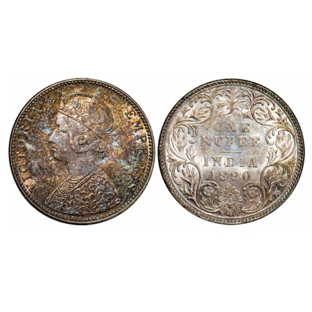 Victoria Empress, Silver, Rupee, 1890, Bombay Mint, C2/I, 'B' incused, top stroke of capit