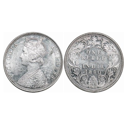 Victoria Empress, Silver, Rupee, 1890, Bombay Mint, C2/I, 'B' incused. F. Prid Unlisted. G