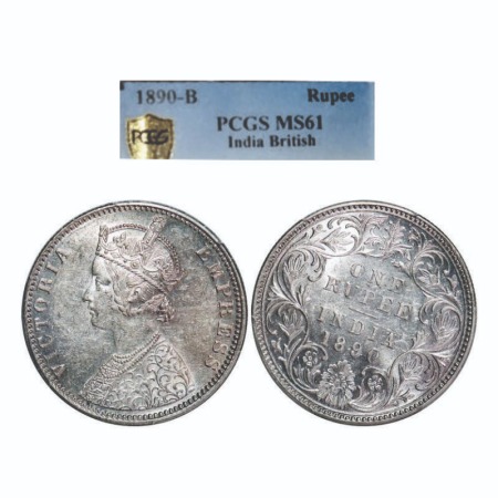 Victoria Empress, Silver, Rupee, 1890, Bombay Mint, C2/I, 'B' incused, Die rotation on Rev