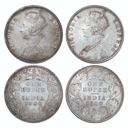Victoria Empress, Silver, Rupee, (2 coins), Bombay Mint, 1) 1890, C2/I, 'B' incused, 2) 19