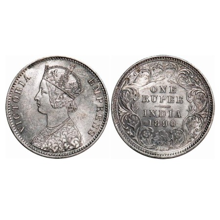 Victoria Empress, Silver, Rupee, 1890, Calcutta Mint, C3/I(i), 'C' incused. F. Prid 131. G