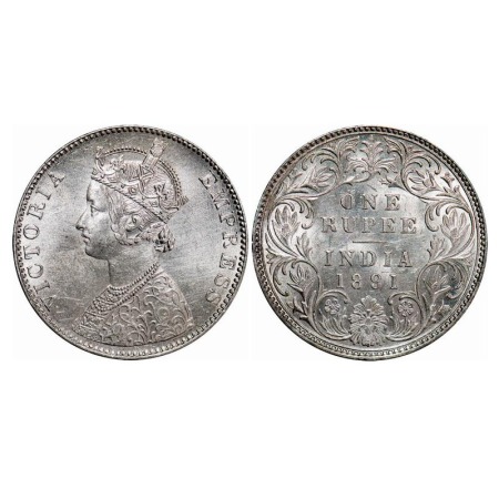 Victoria Empress, Silver, Rupee, 1891, Bombay Mint, C2/I, 'B' incused, Die crack on Obv, B