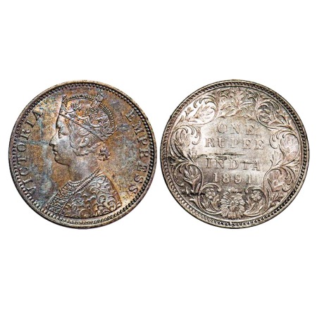 Victoria Empress, Silver, Rupee, 1891, Bombay Mint, C2/I, 'B' incused. F. Prid 179. GK 569