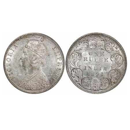 Victoria Empress, Silver, Rupee, 1891, Bombay Mint, C2/I, 'B' Incused. F. Prid 179. GK 569