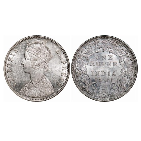 Victoria Empress, Silver, Rupee, 1901, Bombay Mint, A3(i)/I(ii), 'B' incused. F. Prid Unli