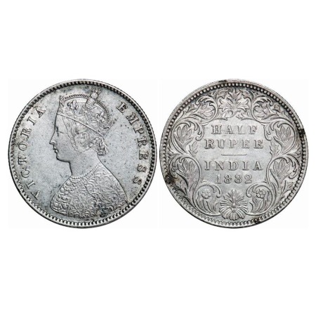 Victoria Empress, Silver, Half Rupee, 1882, Calcutta Mint, A/I, 'C' incused. F. Prid 266. 